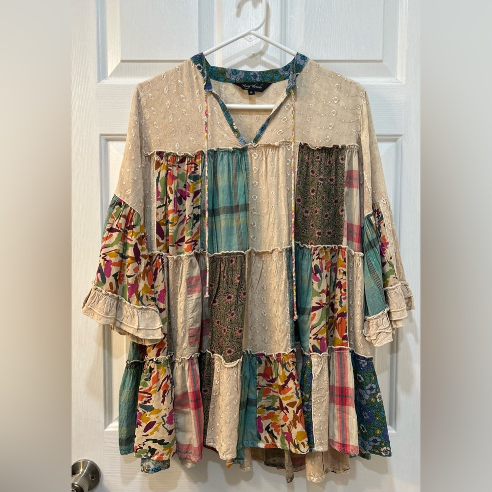 Young Threads Flowy Patchwork Peasant Tunic Top S… - image 1